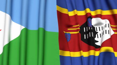 DJIBOUTI ve Eswatini bayrakları gerçekçi kumaş dokusuyla