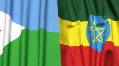 DJIBOUTI ve ETHIOPIA bayrakları gerçekçi kumaş dokusuyla