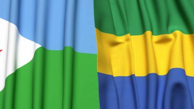 DJIBOUTI ve GABON bayrakları gerçekçi kumaş dokusuyla
