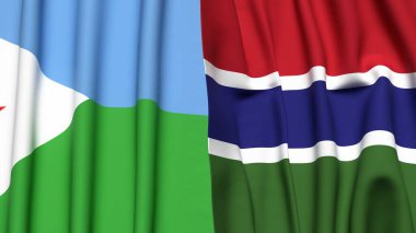 DJIBOUTI ve GAMBIA bayrakları gerçekçi kumaş dokusuyla