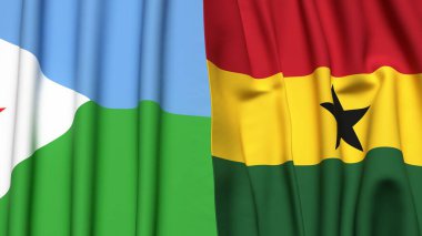 DJIBOUTI ve GHANA bayrakları gerçekçi kumaş dokusuyla