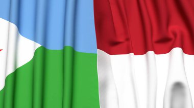 DJIBOUTI ve INDONEZYA bayrakları gerçekçi kumaş dokusuyla