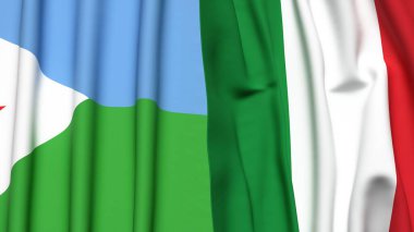 Gerçekçi kumaş dokusuna sahip DJIBOUTI ve İTALYA bayrakları