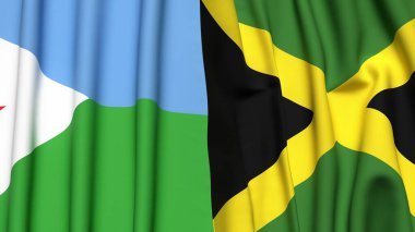 DJIBOUTI ve JAMAICA 'nın gerçekçi kumaş dokusuyla bayrakları