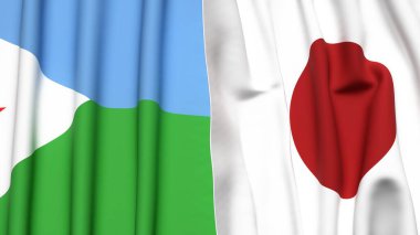 DJIBOUTI ve JAPAN bayrakları gerçekçi kumaş dokusuyla