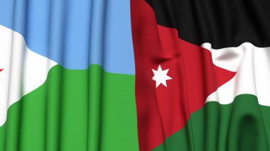 DJIBOUTI ve JORDAN bayrakları gerçekçi kumaş dokusuyla