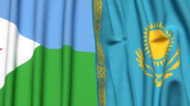 DJIBOUTI ve KAZAKHSTAN bayrakları gerçekçi kumaş dokusuyla