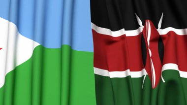 DJIBOUTI ve KENYA bayrakları gerçekçi kumaş dokusuyla