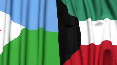 DJIBOUTI ve KUWAIT bayrakları gerçekçi kumaş dokusuyla