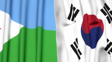 DJIBOUTI Bayrakları ve KOREA GÜNEY Gerçekçi kumaş dokusuna sahip