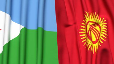 DJIBOUTI ve KYRGYZSTAN bayrakları gerçekçi kumaş dokusuyla