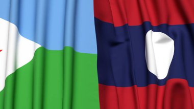 DJIBOUTI ve LAOS bayrakları gerçekçi kumaş dokusuyla