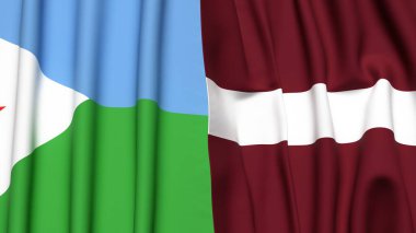 DJIBOUTI ve LATVIA bayrakları gerçekçi kumaş dokusuyla