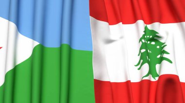 Gerçekçi kumaş dokusuna sahip DJIBOUTI ve LEBANON bayrakları
