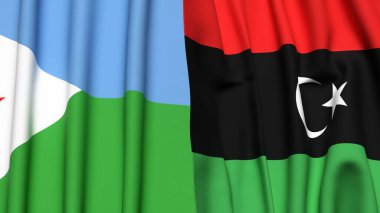 Gerçekçi kumaş dokusuna sahip DJIBOUTI ve LIBYA bayrakları