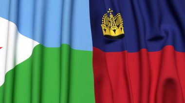 DJIBOUTI ve LIECHTENSTEIN bayrakları gerçekçi kumaş dokusuyla