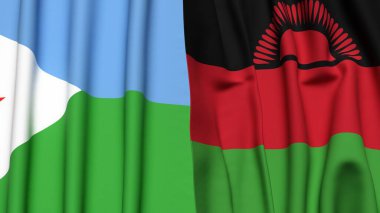 DJIBOUTI ve MALAWI bayrakları gerçekçi kumaş dokusuyla