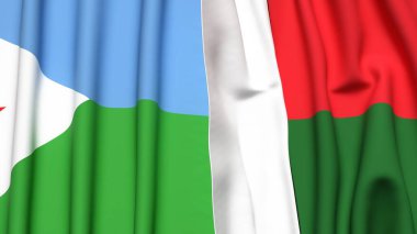 DJIBOUTI ve MADAGASCAR bayrakları gerçekçi kumaş dokusuyla