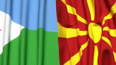 DJIBOUTI ve MACEDONIA bayrakları gerçekçi kumaş dokusuyla