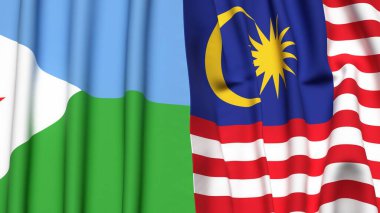 DJIBOUTI ve MALAYSIA bayrakları gerçekçi kumaş dokusuyla