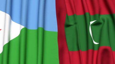 Gerçekçi kumaş dokusuna sahip DJIBOUTI ve MALDIVES bayrakları