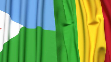 DJIBOUTI ve MALI bayrakları gerçekçi kumaş dokusuyla
