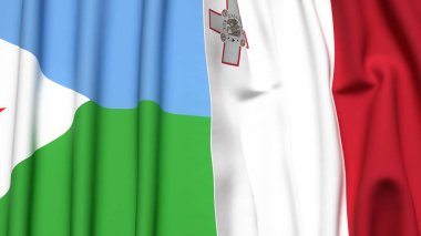 DJIBOUTI ve MALTA bayrakları gerçekçi kumaş dokusuyla
