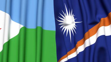 DJIBOUTI ve MARSHall Adaları bayrakları gerçekçi kumaş dokusuyla