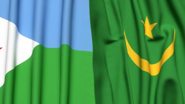 DJIBOUTI ve MAURITANIA bayrakları gerçekçi kumaş dokusuyla