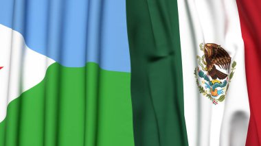 Gerçekçi kumaş dokusuna sahip DJIBOUTI ve MEXICO bayrakları