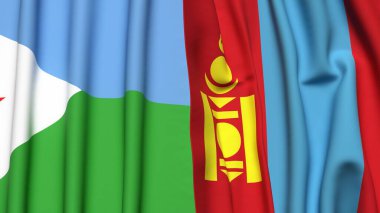 DJIBOUTI ve MonGOLIA bayrakları gerçekçi kumaş dokusuyla