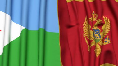 DJIBOUTI ve MonteneGRO bayrakları gerçekçi kumaş dokusuyla