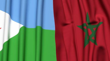 DJIBOUTI ve MoroCCO bayrakları gerçekçi kumaş dokusuyla