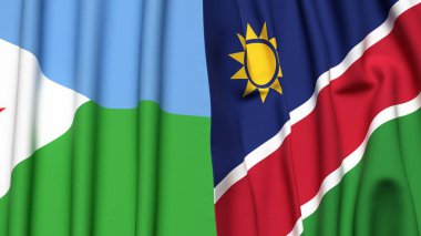 DJIBOUTI ve NAMIBIA bayrakları gerçekçi kumaş dokusuyla