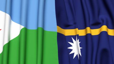 DJIBOUTI ve NAURU 'nun gerçekçi kumaş dokusuna sahip bayrakları