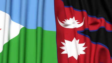 DJIBOUTI ve NEPAL bayrakları gerçekçi kumaş dokusuyla