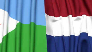 DJIBOUTI ve NETHERLANDS bayrakları gerçekçi kumaş dokusuyla