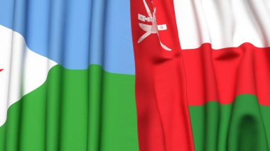 DJIBOUTI ve OMAN bayrakları gerçekçi kumaş dokusuyla