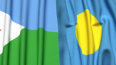DJIBOUTI ve PALAU bayrakları gerçekçi kumaş dokusuyla