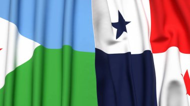 DJIBOUTI ve Panama bayrakları gerçekçi kumaş dokusuyla