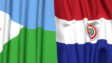 DJIBOUTI ve PARAGUAY bayrakları gerçekçi kumaş dokusuyla