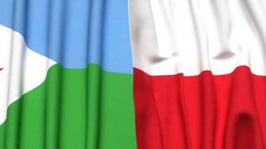 Gerçekçi kumaş dokusuna sahip DJIBOUTI ve POLAND bayrakları