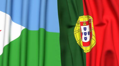 DJIBOUTI ve PORTUGAL bayrakları gerçekçi kumaş dokusuyla