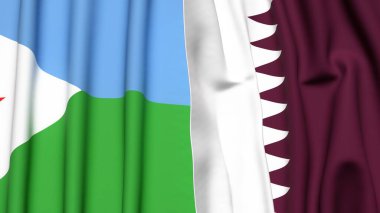 DJIBOUTI ve Katar 'ın gerçekçi kumaş dokusuna sahip bayrakları
