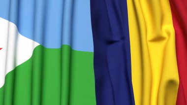 DJIBOUTI ve ROMANIA bayrakları gerçekçi kumaş dokusuyla