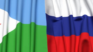 DJIBOUTI ve RUSSIA bayrakları gerçekçi kumaş dokusuyla