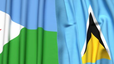Gerçekçi kumaşlı DJIBOUTI ve SAINT LUCIA bayrakları