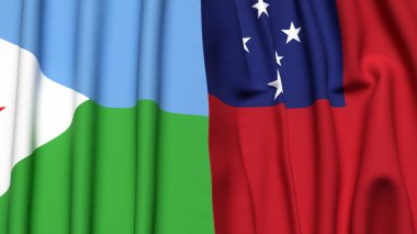 DJIBOUTI ve SAMOA bayrakları gerçekçi kumaş dokusuyla
