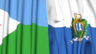 DJIBOUTI ve SAN MARINO bayrakları gerçekçi kumaş dokusuyla