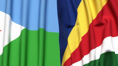 DJIBOUTI ve SEYCHELLES bayrakları gerçekçi kumaş dokusuyla